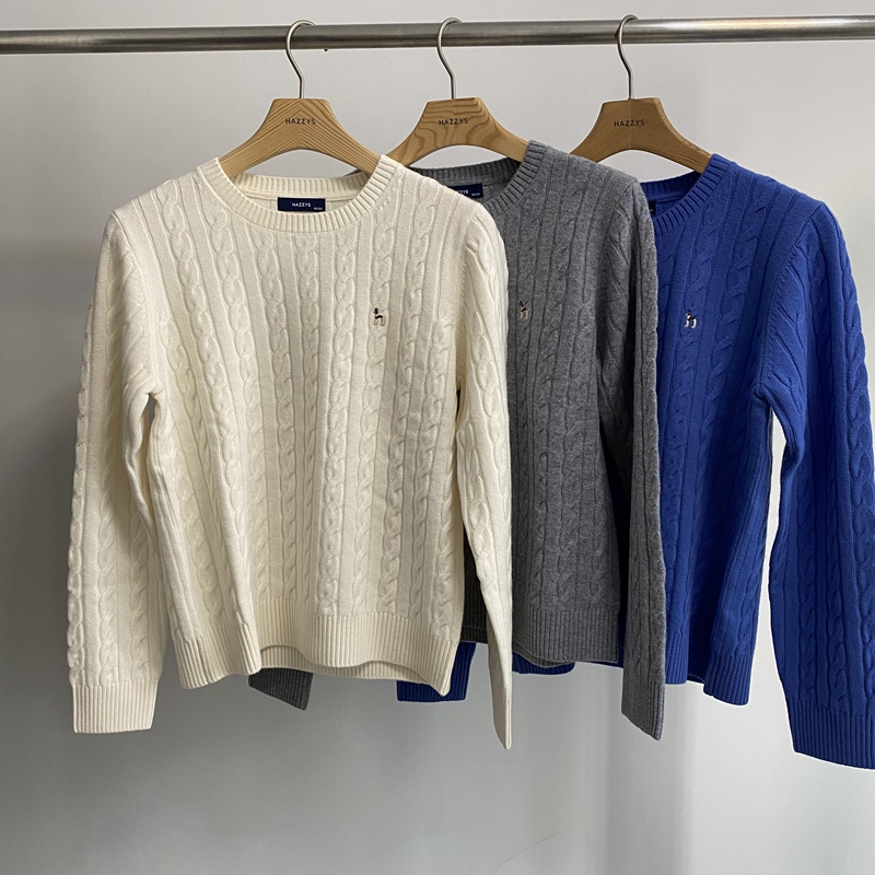 Song Jia's Same Style Hazzys Genuine Cable Knit Wool Sweater for Women, Round Neck Sweater Abysd0Ccx12 Song Jia's Same Style Hazzys Genuine Cable Knit Wool Sweater for Women, Round Neck Sweater Abysd0Ccx12