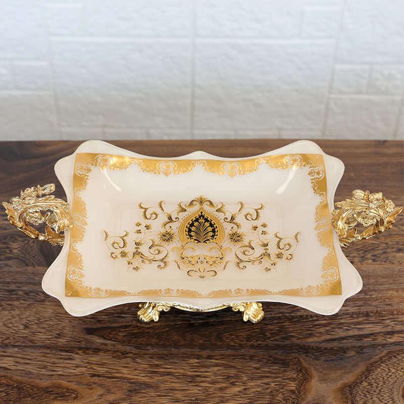 European alloy glass fruit plate American high-foot double ear fruit plate luxury villa sample room tea couple parts