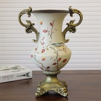  American living room decoration large vase European retro binaural high-legged vase New Chinese resin handicraft ornaments