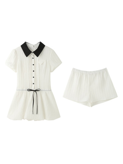 Белое платье-рубашка Song Zheng'en для женщин, летний стиль, элегантное, с завышенной талией, стройнящее, для миниатюрных фигур, в стиле преппи, короткая юбка.