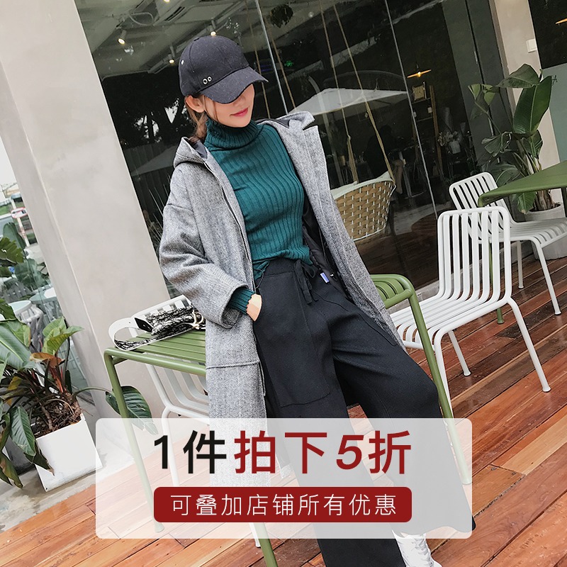 (Photographed five-fold) Mao's jacket female autumn winter's new popular loot in the long version with the cap Nicson coat