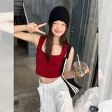 宋正恩 Красная короткая хлопковая майка топ, облегающий крой