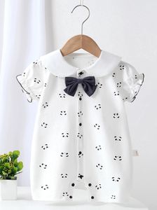 Pure Cotton Baby Girl Jumpsuit Summer New Short-Sleeved Pure Cotton Baby Cute Bow Romper Newborn