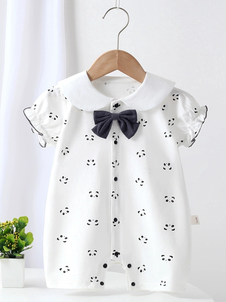 Pure Cotton Baby Girl Jumpsuit Summer New Short-Sleeved Pure Cotton Baby Cute Bow Romper Newborn