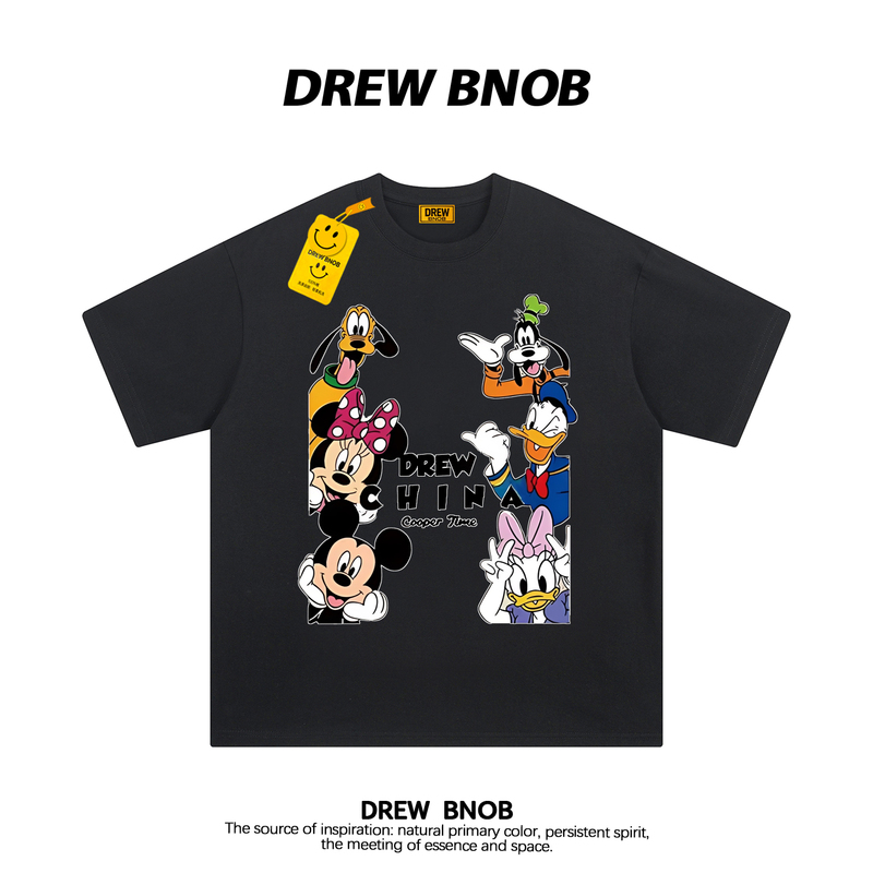 Drewbnob American Trendy Brand Disney Mickey Cartoon Short-Sleeved T-Shirt for Men and Women Casual Loose Pure Cotton Half-Sleeve Te