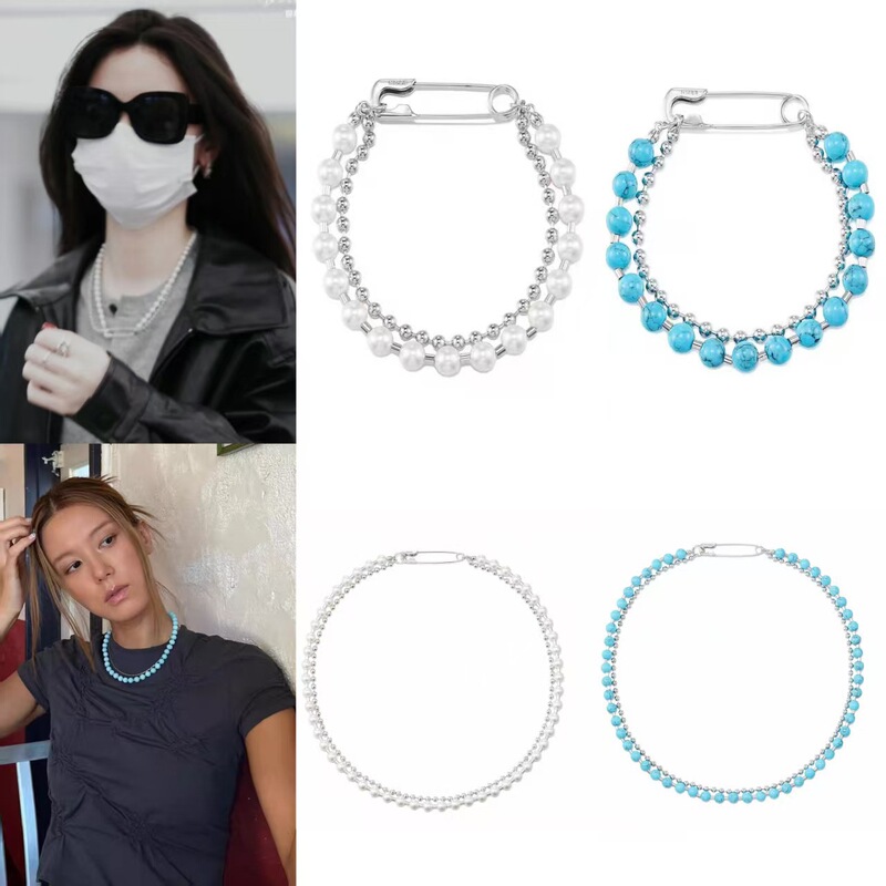 Korean Niche Style, Same Style as Dan Yichun, Pin Pearl Bead Chain Turquoise Double-Layer Necklace Bracelet, Unisex