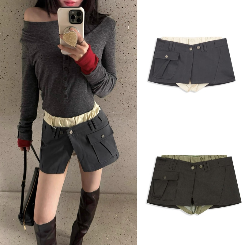 Correct Version Korean Yy Sana Style Personalized Workwear Pocket Layered Two-Piece Set Shorts and Short Skirt Correct Version Korean Yy Sana Style Personalized Workwear Pocket Layered Two-Piece Set Shorts and Short Skirt