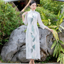  Cheongsam cardigan thin section with long-sleeved sunscreen clothes Womens long stand-up collar chiffon shirt shawl jacket medium-length slim-fit