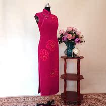 Yifu new sprinkling red silk dress double-sided embroidered true lapel wide-brimmed long cheongsam handmade customization