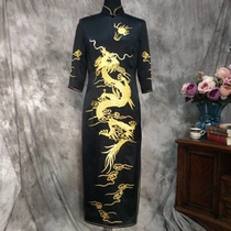  Yifu Jinlong Asahi embroidery Black silk cheongsam Chinese style dress long long-sleeved high-end customization