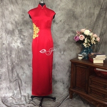  Yifu new gold thread abstract phoenix embroidery dress red silk wedding cheongsam toast suit customization