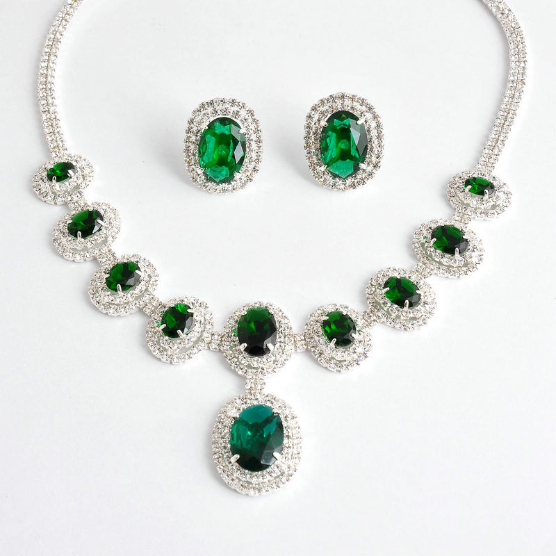 Bridal Jewelry New Emerald Full Diamond Zircon Necklace Mother's Day Exquisite Chain Set Wedding Necklace