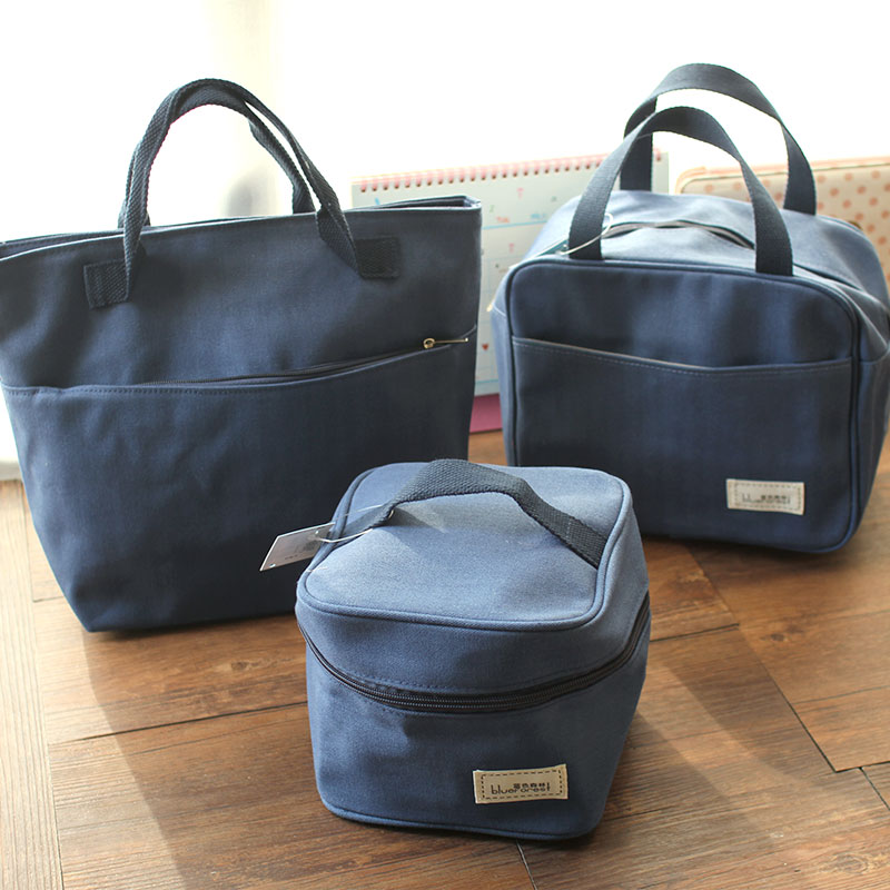 Blue Deep Forest Blue Canvas Lunch Bag Bento Bag Little Mommy Handbag Insulation Bag Lunch Bag