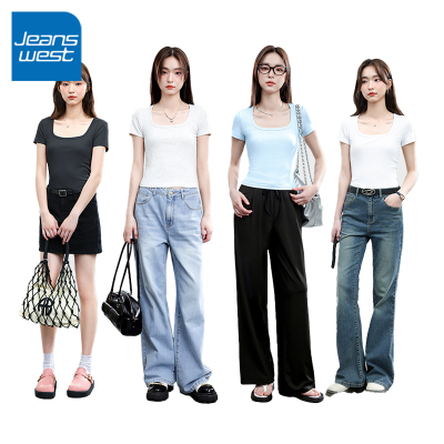 KV真维斯方领露锁骨短袖t恤女2025夏季 新款杏色修身显瘦短款上衣