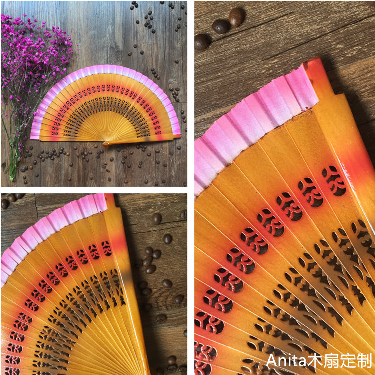 Anita wood fan tapering fan dance fan Spanish fan-folding fan toasted wood fan children summer