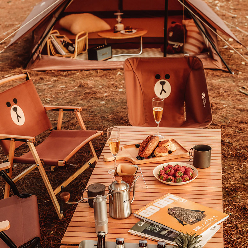 Pastoral flute Line Friends joint vitality Brown Bear portable fishing chair backrest small stool YY -