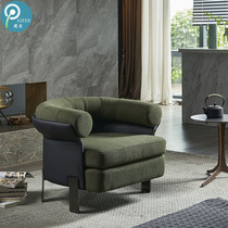 Minott Italian light luxury designer single sofa chair living room study simple leather cloth splicing leisure chair dark green