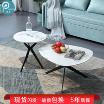 Italian marble slab round heart shape small coffee table combination Nordic simple modern wrought iron small apartment sofa side table