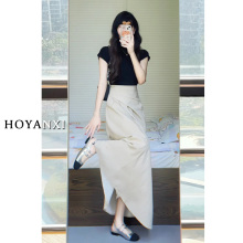 HOYANXI pear shaped figure, high waist, slimming and wrinkled half skirt, summer new small stature, waist cinching, mid length A-line skirt