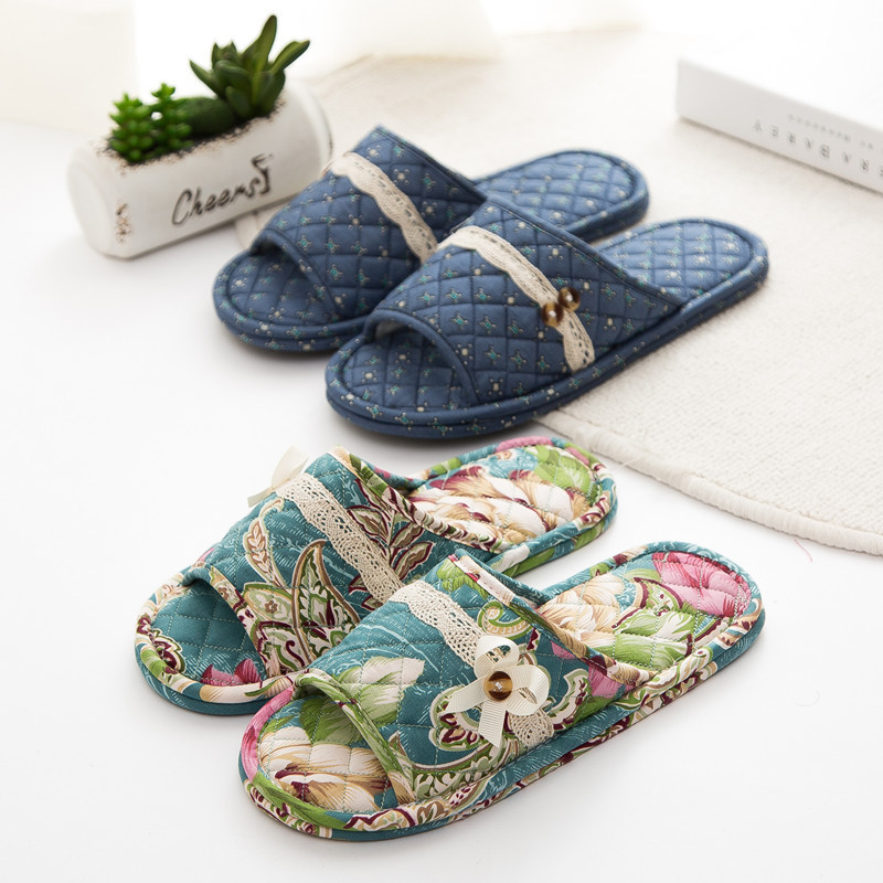 Fabric-Soled Cotton Slippers, Floor-Silent Men's Indoor Slippers, Soft-Soled Women's Machine Washable Slippers for Spring, Summer and All Seasons