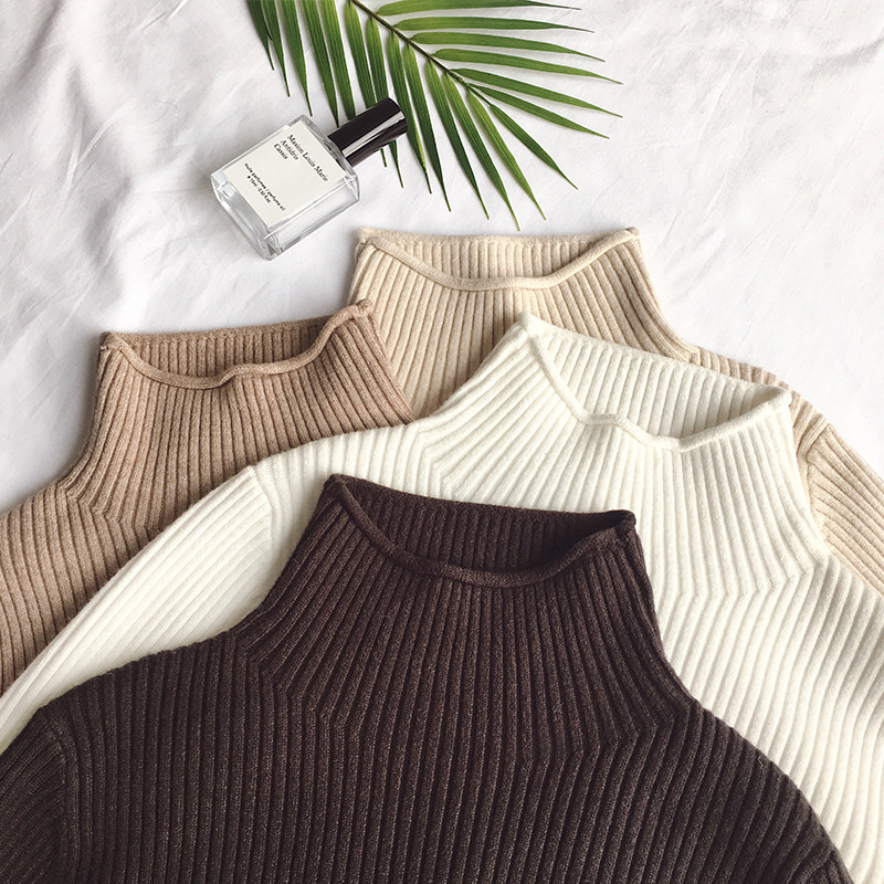 Black Half High Collar Ladies Bottom Shirt Sweater Women 2020 New Style Foreign Style Self-Matching Versatile Thickening Autumn and Winter