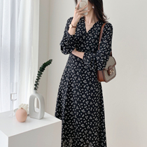 Full nectar custom black Crushed Floral Temperament Style Dress dress Dress Woman slim waistcoat Long sleeves Nets for a new look of the spring and autumn