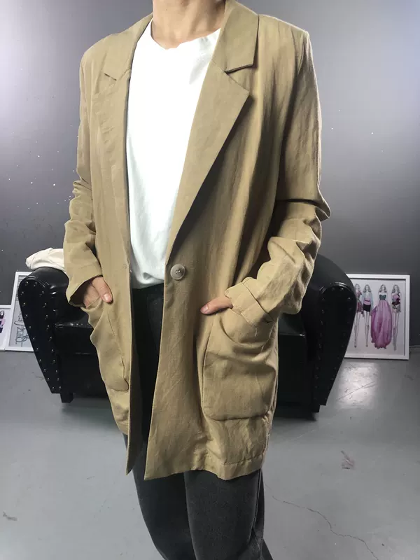 Phiên bản Hàn Quốc của bộ đồ nhỏ phù hợp với áo khoác vải lanh trở lại mở phù hợp với phụ nữ 9932 - Business Suit
