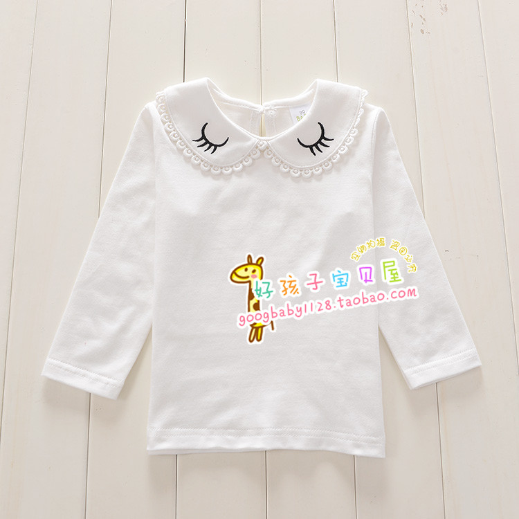 Phiên bản hàn quốc 2017 mới mùa thu cotton ren bé gái sơ mi chạm đáy áo sơ mi cotton hoạt hình áo sơ mi bé gái 10 tuổi