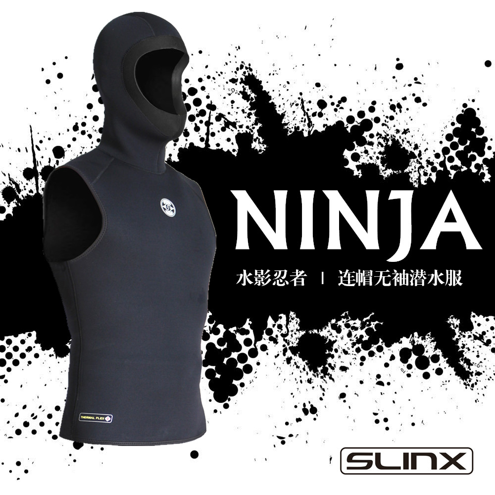 SLINX Dive Vest with a cap to keep warm 3mm Diving Vest with a hat vest wet dive head coat dive cap