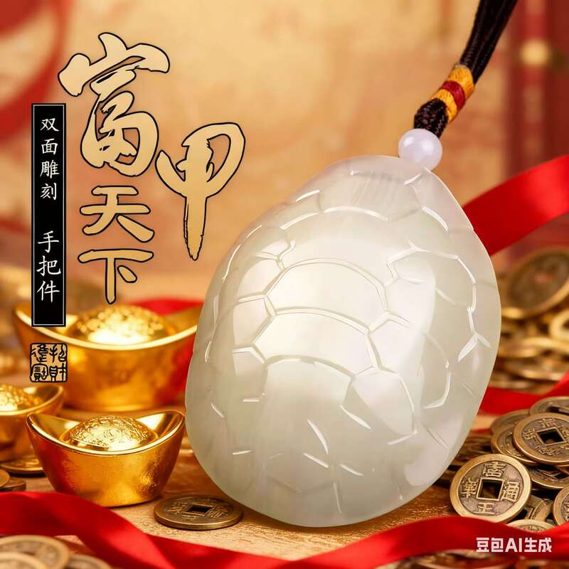 Hetian Jade Little Turtle Car Keychain Pendant for Good Luck and Wealth, Small Gift