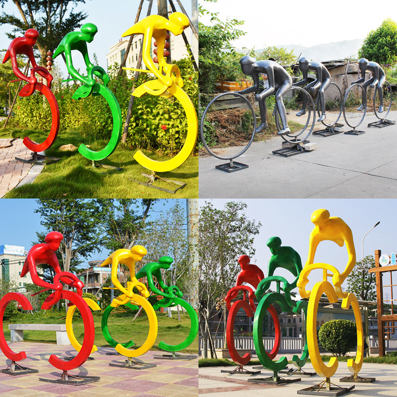 Outdoor GRP Abstract Riding Bike Figure Sculpture Garden Forest Landscape Stadium Decorated Lawn floor Pendulum Piece-Taobao