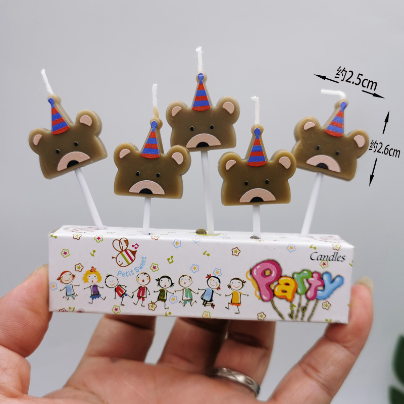 Dark Brown & Five Hooded Brown Bearsbirthday candle Cartoon Small animals tiger giraffe Hippo zebra  Cake children 12 Zodiac dog cat
