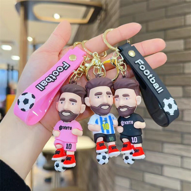 Cartoon Football Star Messi and Cristiano Ronaldo Keychain, Football Star Mbappe Doll, Backpack Pendant, Car Keychain