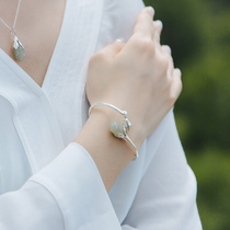 Niche design bracelet cold air Open silver bracelet female Mori family Magnolia and Tian Jade sterling silver jewelry gift