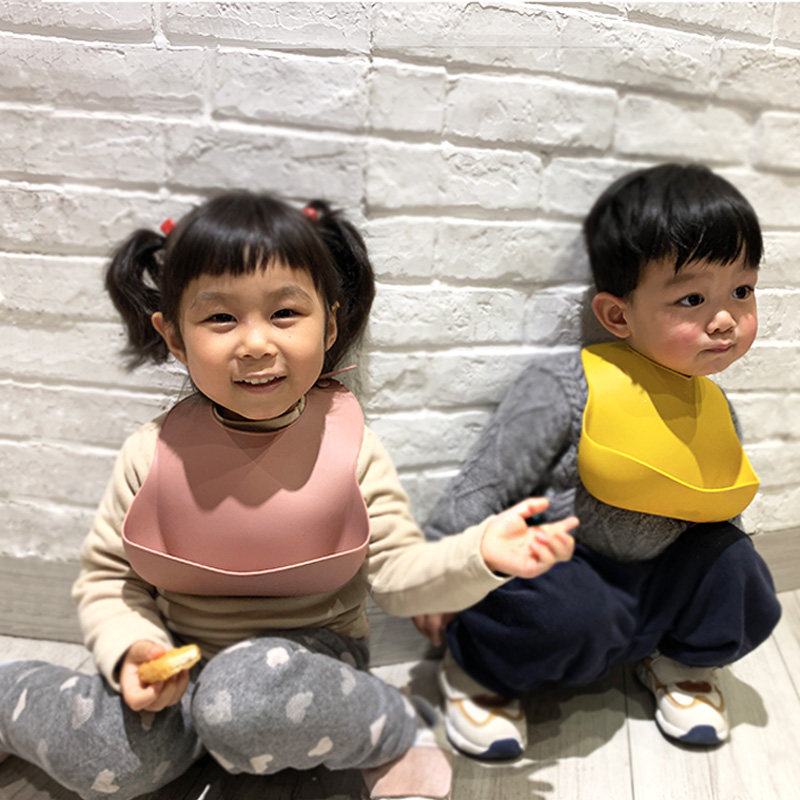 Silicone rubber bib baby food grade 3D solid pure color morandi baby boy real beat portable gold tabby babody
