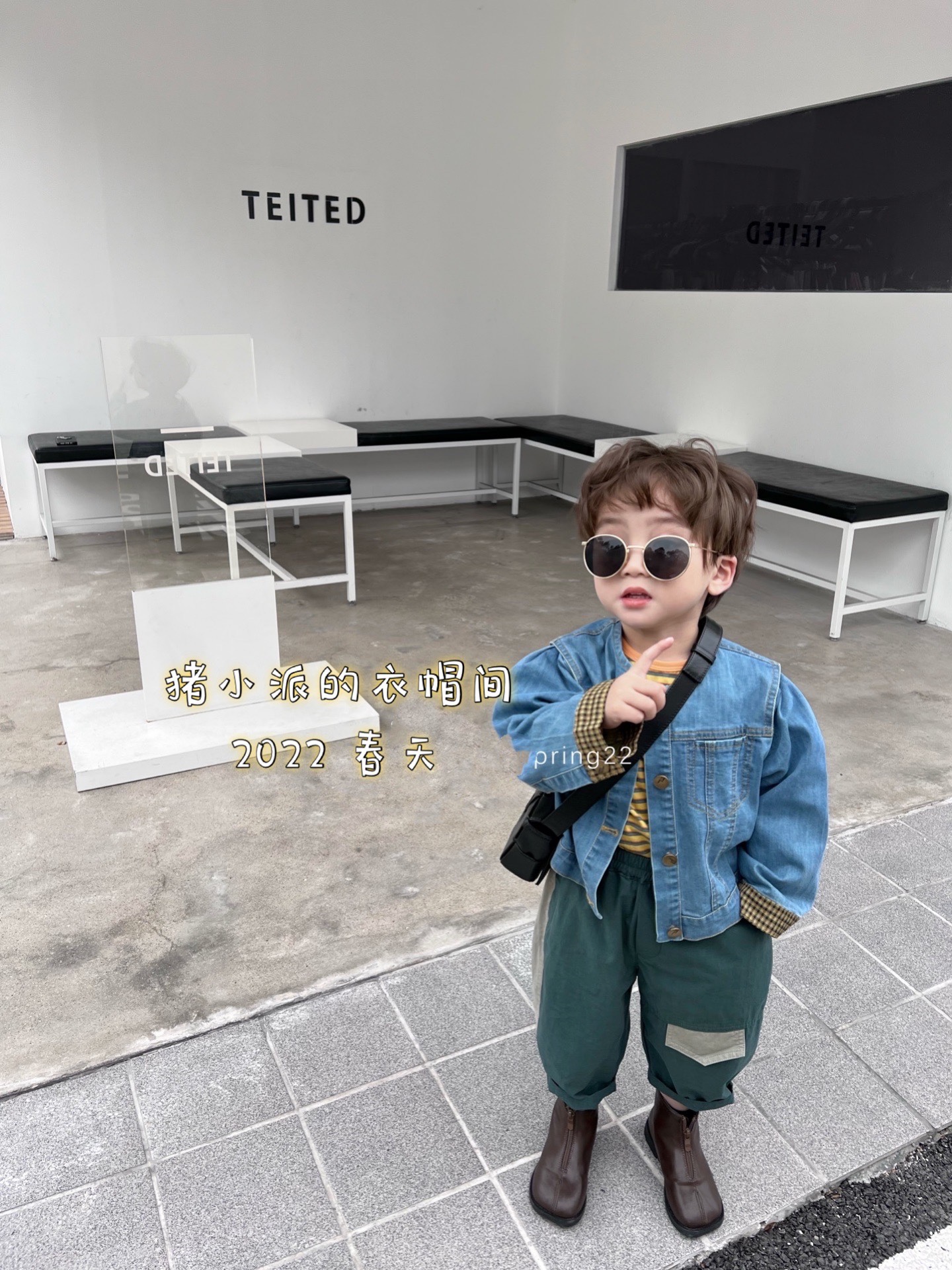 Pig Xiaopai 2022 spring boys' and children's denim long-sleeved jacket ageless casual color matching trousers suit Korean baby
