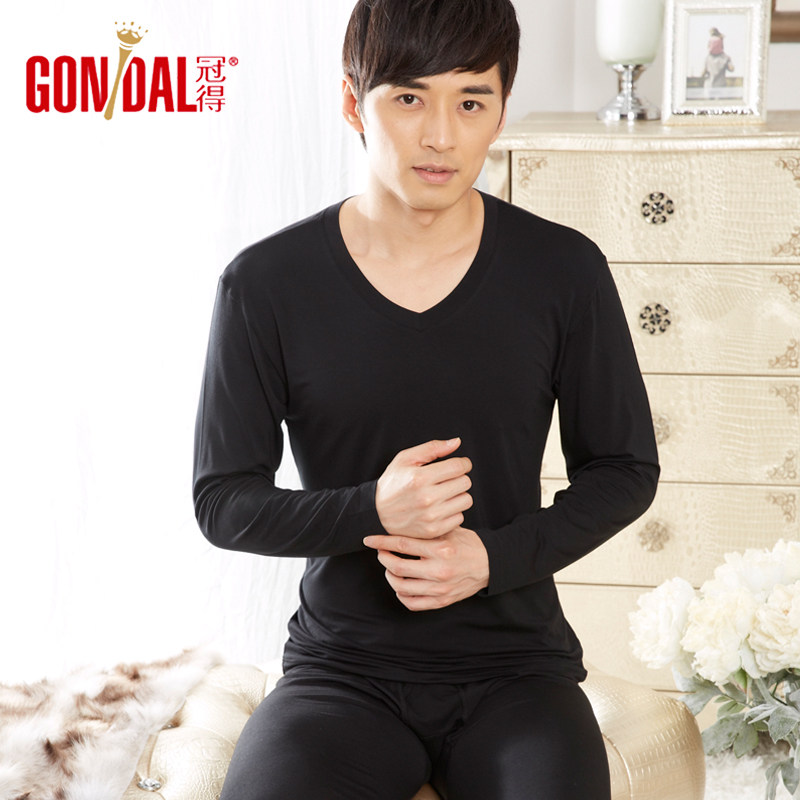 Guande men's autumn clothes sanitary pants pure cotton V-neck youth thin basic underwear modal cotton heating underwear men