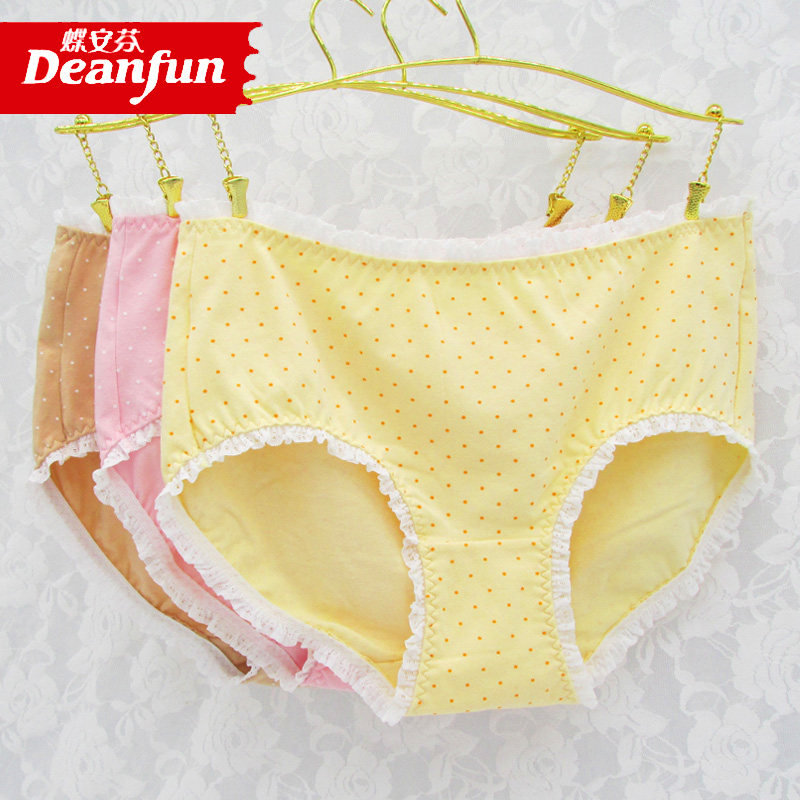2 pieces of Di Anfen women's panties pure cotton cute lace edge mid-waist polka dot small boxer cotton comfortable breathable safety pants