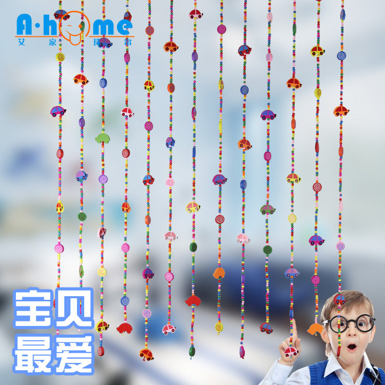 Cute Natural Wood Bead Curtain tuk-tuk Children's room door curtain Kindergarten Colour hanging curtain decorated partition window free of punch