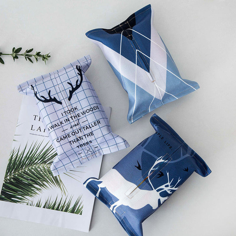 ins Nordic wind grey blue elk deer on-board paper towels box minimalist cotton numb strap toilet paper box art paper towel cover