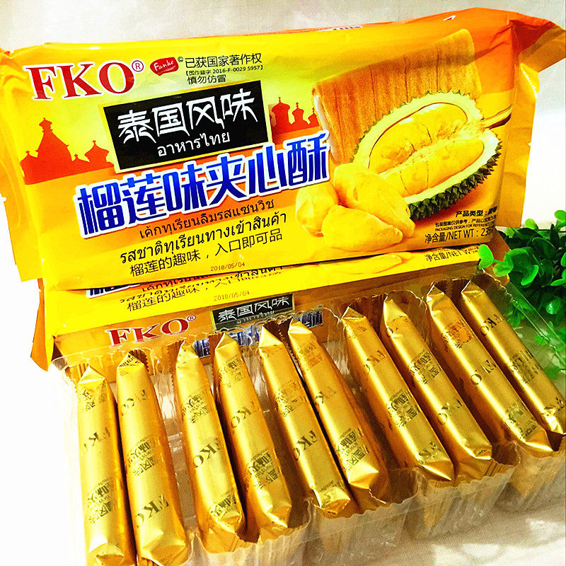 FKO Thai flavor durian crisp durian taste sandwich ghee 235g * 3 Bautivized mango pineapple crisp sandwich egg roll