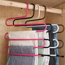 Multifunctional S-shaped multi-layer trousers rack pants clip wrought iron wardrobe storage telescopic towel rack hanger hanger