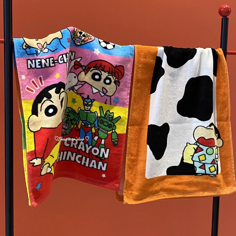 Cute Crayon Shin-Chan Face Towel for Women, Cartoon Pure Cotton, Absorbent, Quick-Drying, Sports Sweat Towel, Long Hand Towel, Handkerchief