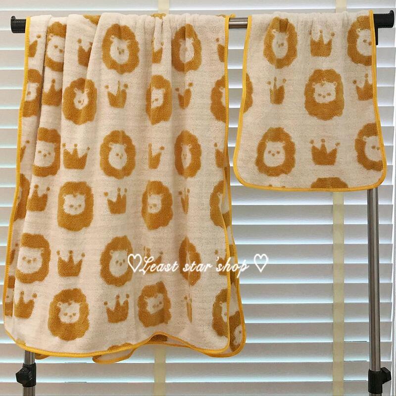 Crown Little Lion Towel and Bath Towel Two-Piece Set for Home Use Than Pure Cotton Water-Absorbent Quick-Drying Towel Couple Style Towel