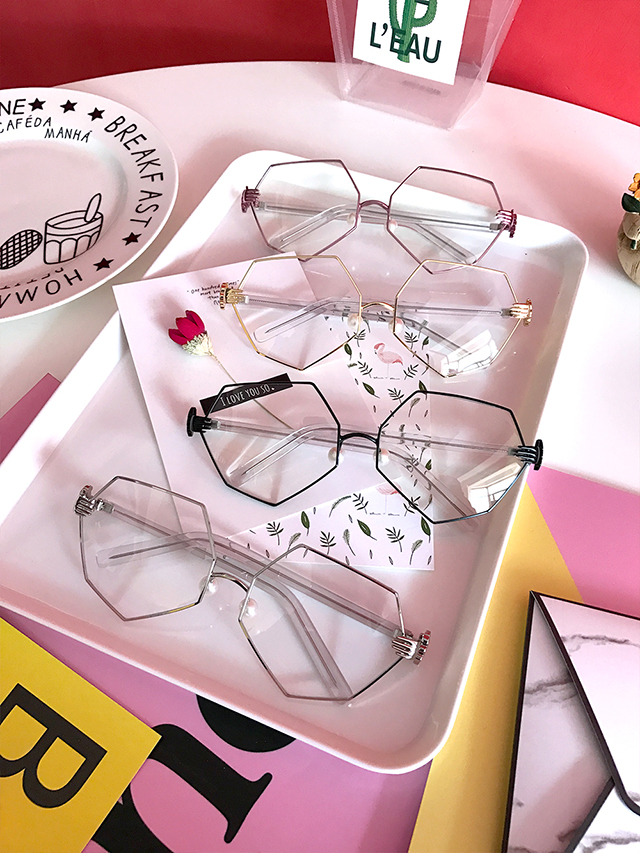 Phiên bản Hàn Quốc của kính đa giác khung hình bát giác hình sao bất thường với kính kim loại retro gương phẳng nam nữ kính porsche