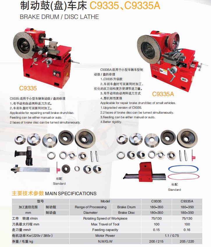 C9335 Size Car Brake Drum Disc Repair Machine Light Drum Disc Machine Grinder Brake Drum Disc Lathe C9370