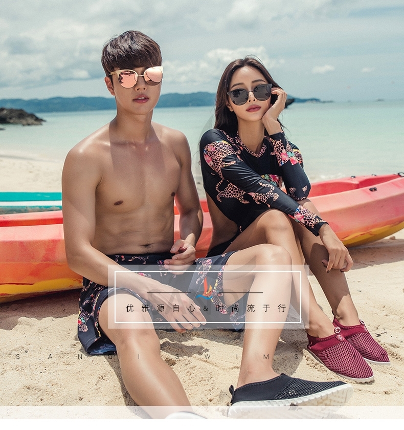 Leopard nữ dính liền với tay áo dài thể thao đào tạo tuần trăng mật kỳ nghỉ bên bờ biển suối nước nóng quần nam quần bơi đôi đồ biển cặp	