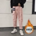 Chic streamer overalls nam triều mùa đông cộng với quần nhung dày cho nam phiên bản Hàn Quốc xu hướng quần ống rộng ống rộng Quần làm việc
