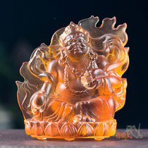  Tibetan Buddhist supplies Glass Buddha statue Yellow God of Wealth Buddha Statue Five-way God of Wealth portable Buddha decoration special trumpet