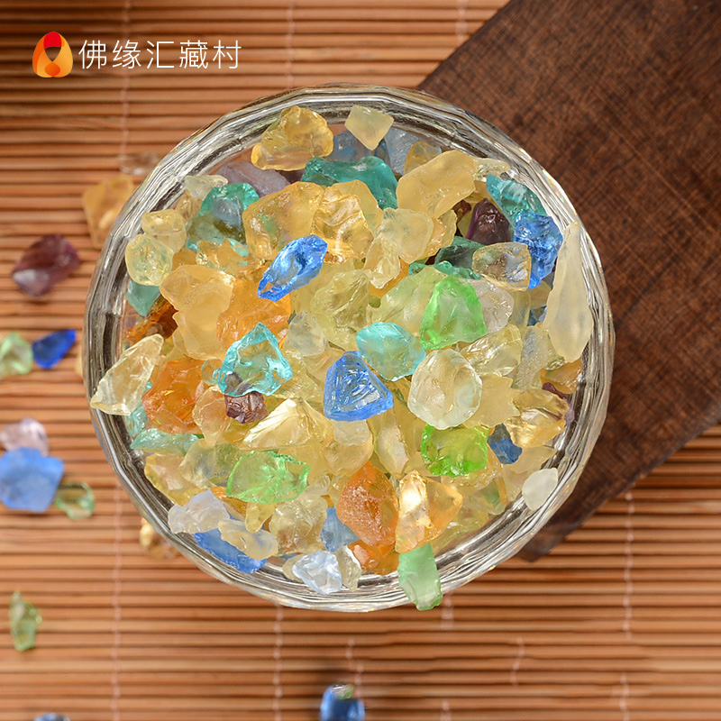 Buddha's Edge Seven Gems for Buddha Natural Colorful Glass Manza Pan Buddha Statue Treasure Vase Mixed Gemstone for Manza 1 pound